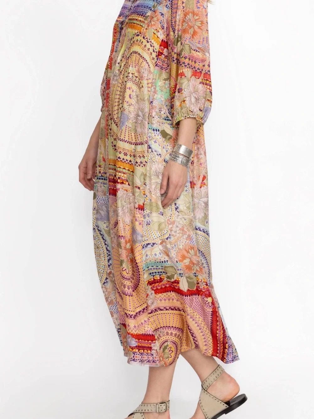 Johnny Was Garden Mosaic Tile Britta Floral Silk Midi-Dress size S - Picture 4 of 15